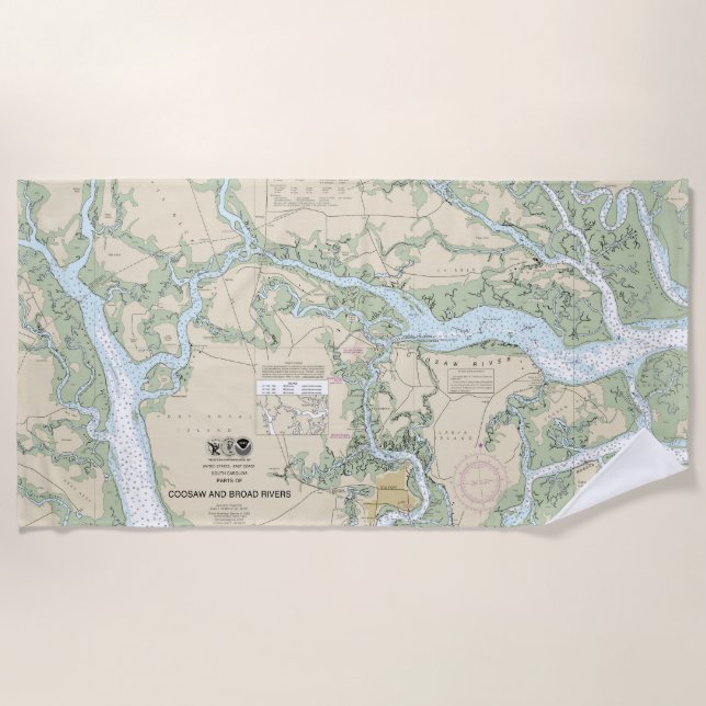 Coosaw and Broad Rivers Nautical Chart 11519 Beach Towel (Front)