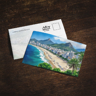 Copacabana Beach Rio Brazi Watercolor Postcard
