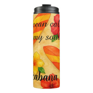 Copacabana Beach Watercolor Floral Tropical Thermal Tumbler