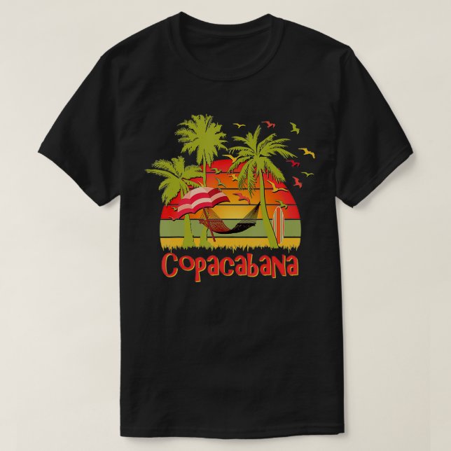 Copacabana Tropical Beach Hammock Sunset  T-Shirt (Design Front)
