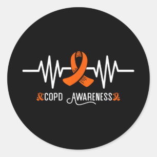 Copd Awareness Heartbeat Orange Ribbon Copd Awaren Classic Round Sticker