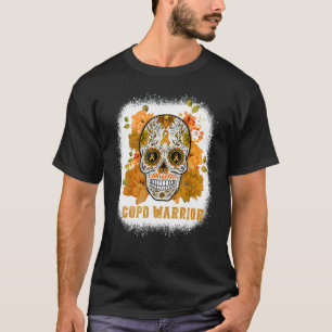 COPD Awareness Sugar Flower Skull Orange Ribbon Bl T-Shirt