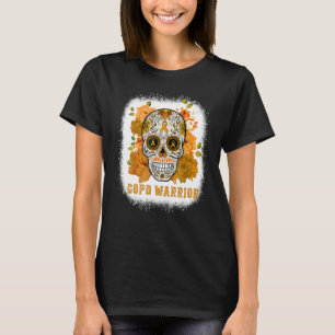 COPD Awareness Sugar Flower Skull Orange Ribbon Bl T-Shirt