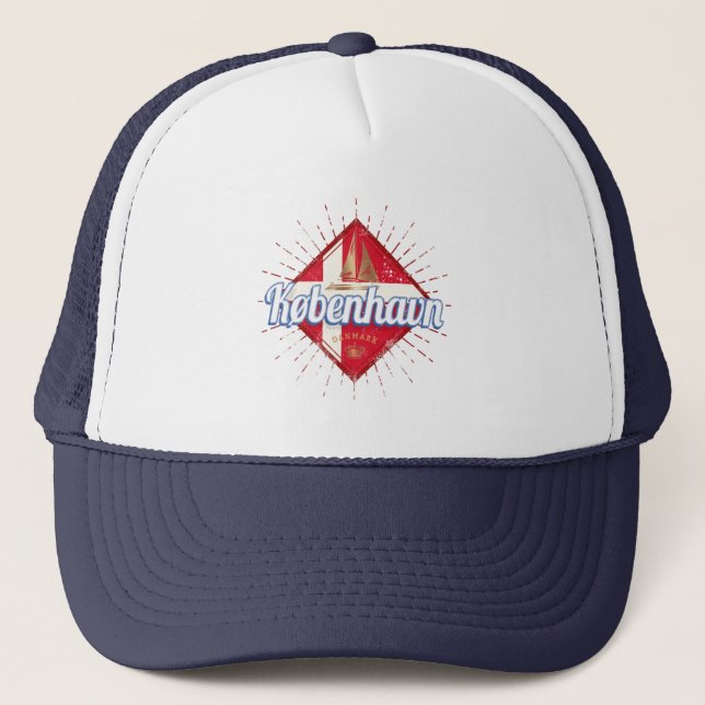 Copenhagen Capital Denmark Retro Sailing Ship Trucker Hat (Front)