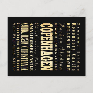 Copenhagen City of Denmark Typography Art Postcard
