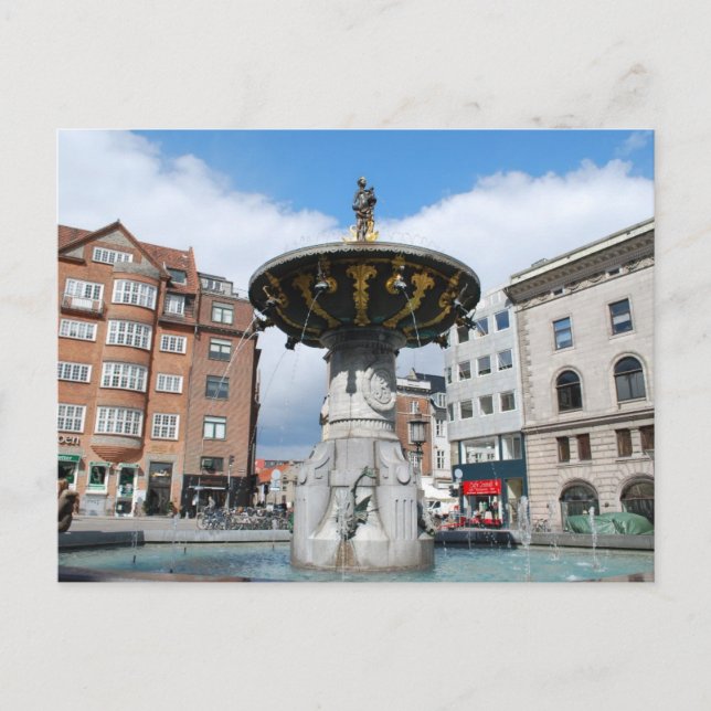 Copenhagen Denmark, Caritas Well Fountain Postcard (Front)