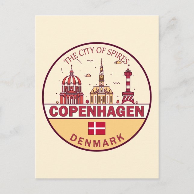 Copenhagen Denmark City Skyline Emblem Postcard (Front)