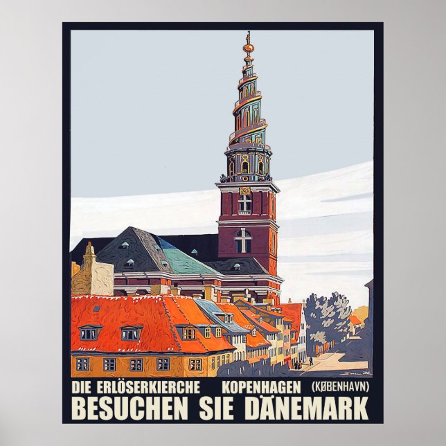 Copenhagen, Denmark. Houses in downtown and church Poster (Front)