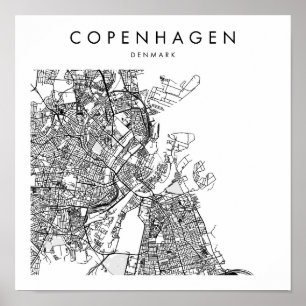 Copenhagen Denmark Minimal Modern Street Map Poster