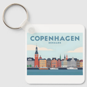 Copenhagen Denmark Nyhavn Waterfront Pastel Travel Key Ring