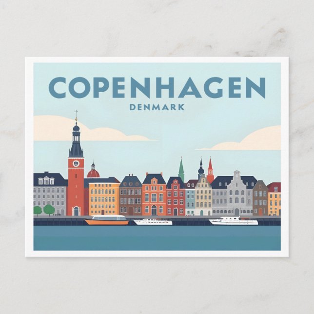 Copenhagen Denmark Nyhavn Waterfront Pastel Travel Postcard (Front)