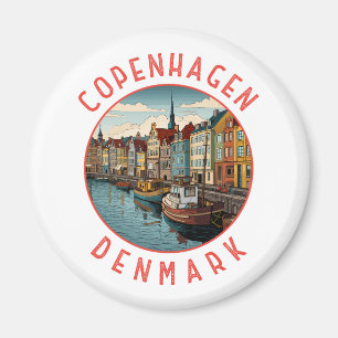 Copenhagen Denmark Retro Distressed Circle Magnet