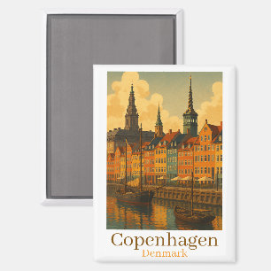 Copenhagen Denmark Retro Travel Magnet