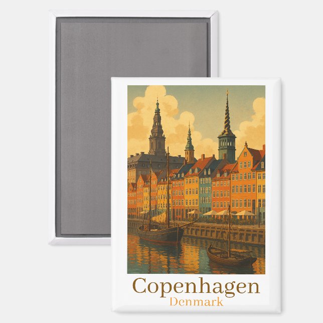 Copenhagen Denmark Retro Travel Magnet (Front/Back)