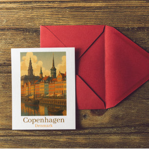 Copenhagen Denmark Retro Travel Postcard