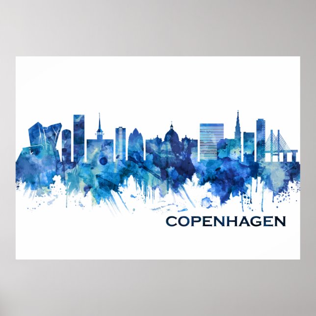 Copenhagen Denmark Skyline Blue Poster (Front)