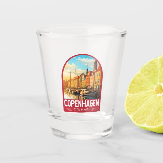 Copenhagen Denmark Travel Art Vintage Shot Glass (Front)