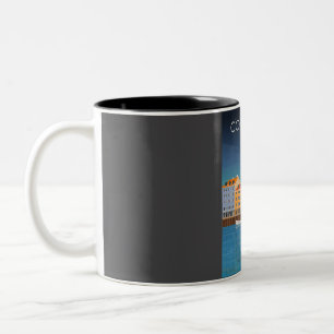 Copenhagen Denmark Travel Poster at Night Two-Tone Coffee Mug