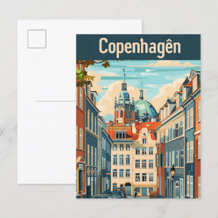 Copenhagen Denmark Vintage Travel Illustration Postcard