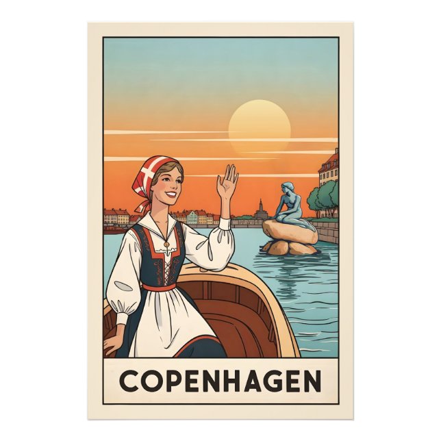 Copenhagen, Denmark vintage travel poster, Photo Print (Front)