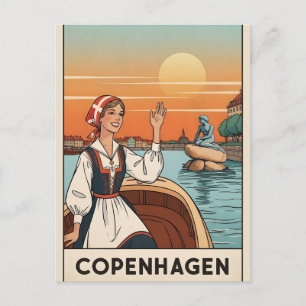 Copenhagen, Denmark vintage travel poster, Postcard