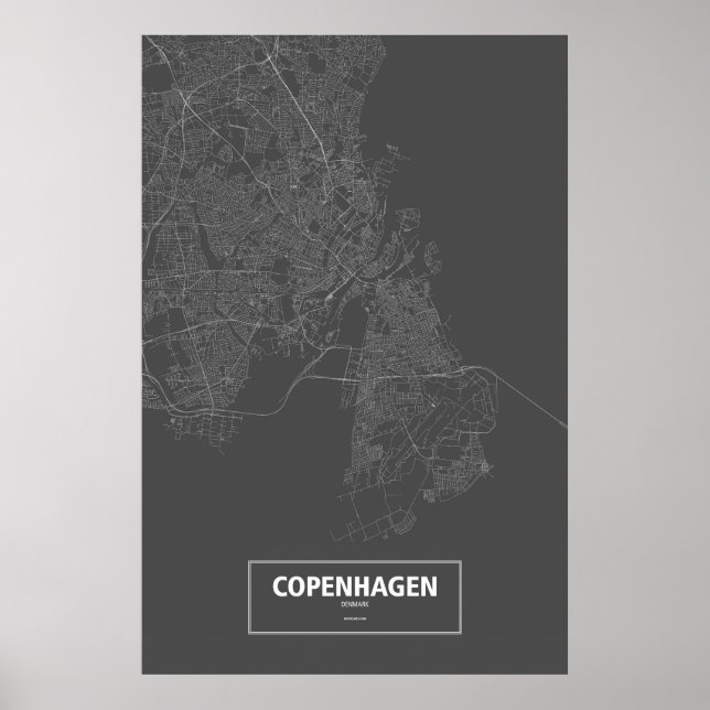 Copenhagen, Denmark (white on black) Poster (Front)