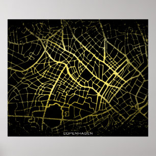 Copenhagen Gold Style Art Map Poster