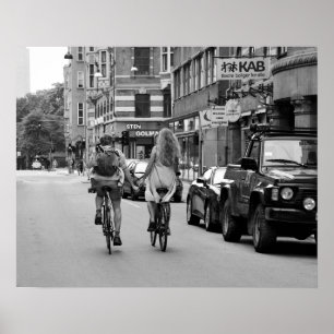 Copenhagen Lovers on Bicycles, Black and White. Poster