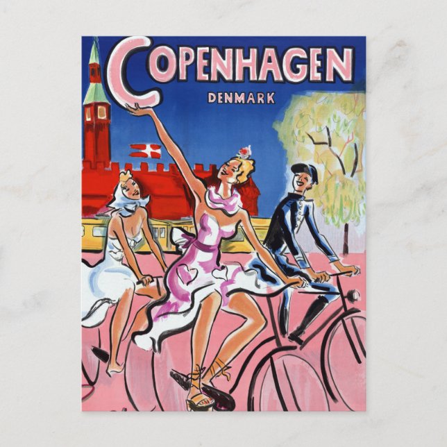 Copenhagen Vintage Travel Poster Restored Postcard (Front)