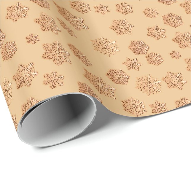 Copper 3-d snowflakes on a copper background wrapping paper (Roll Corner)