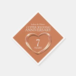 Copper 7th Wedding Anniversary heart names napkins