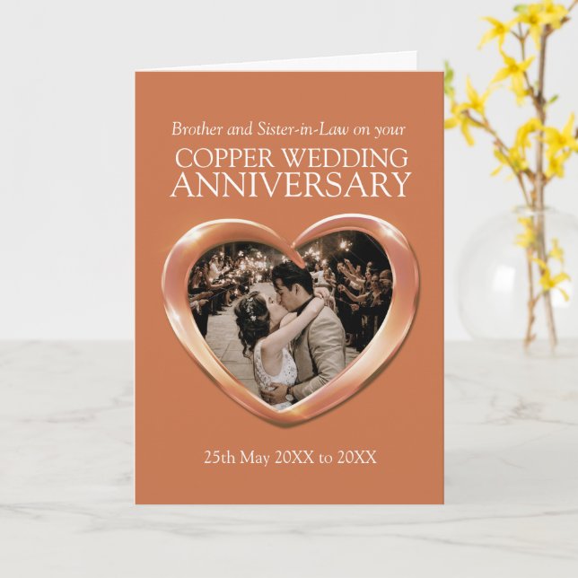 Copper 7th wedding anniversary photo card (Yellow Flower)