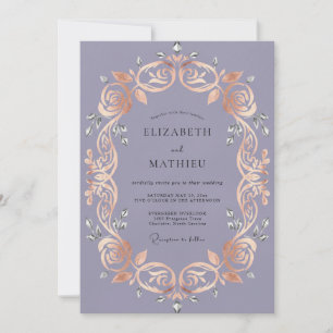 Copper Amethyst Scroll Eucalyptus Wedding Invitation