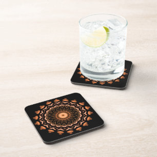 Copper and Black Mandala Pattern 1 Coaster