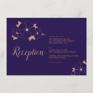 Copper and blue floral modern wedding reception enclosure card