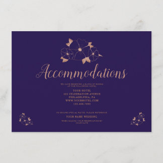 Copper and blue floral wedding accommodation enclosure card