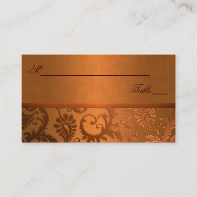 Copper and Brown Damask Place Cards (Front)