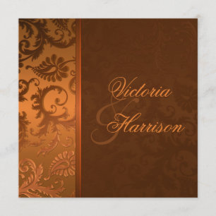 Copper and Brown Damask Wedding Invitation
