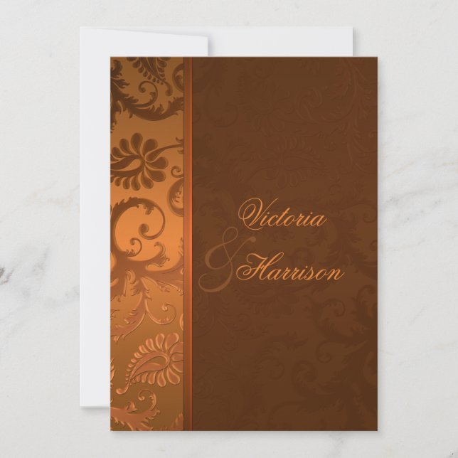 Copper and Brown Damask Wedding Invitation II (Front)