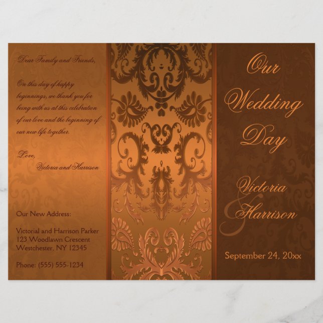 Copper and Brown Damask Wedding Program (Front)
