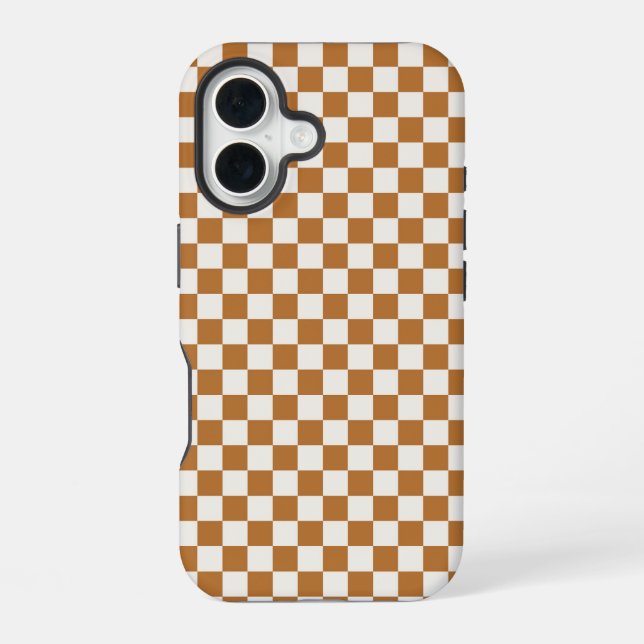 Copper and eggshell chequerboard pattern iPhone 16 case (Back)