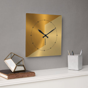 Copper and gold geometric design personalised square wall clock