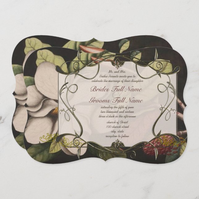 Copper and Ivory Magnolia Geenery Wedding Invites (Front/Back)