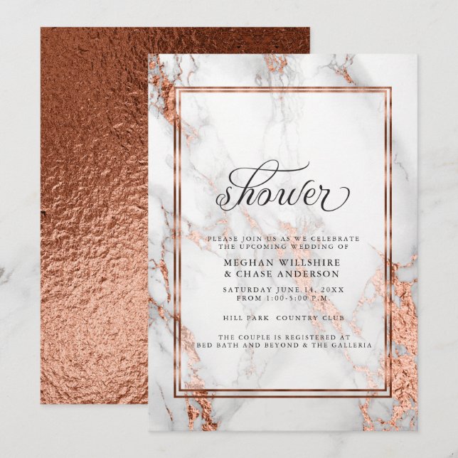 Copper and  Marble Wedding Bold Elegance Invitation (Front/Back)
