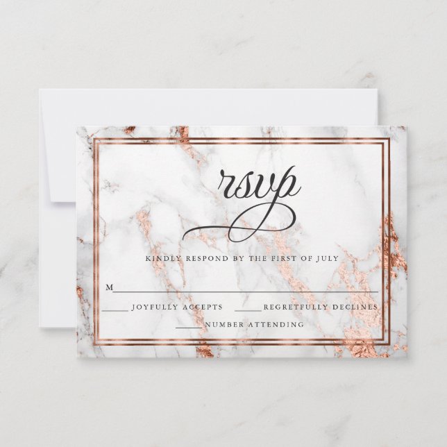 Copper and  Marble Wedding Bold Elegance RSVP Card (Front)