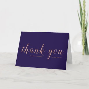Copper and midnight blue floral modern wedding thank you card