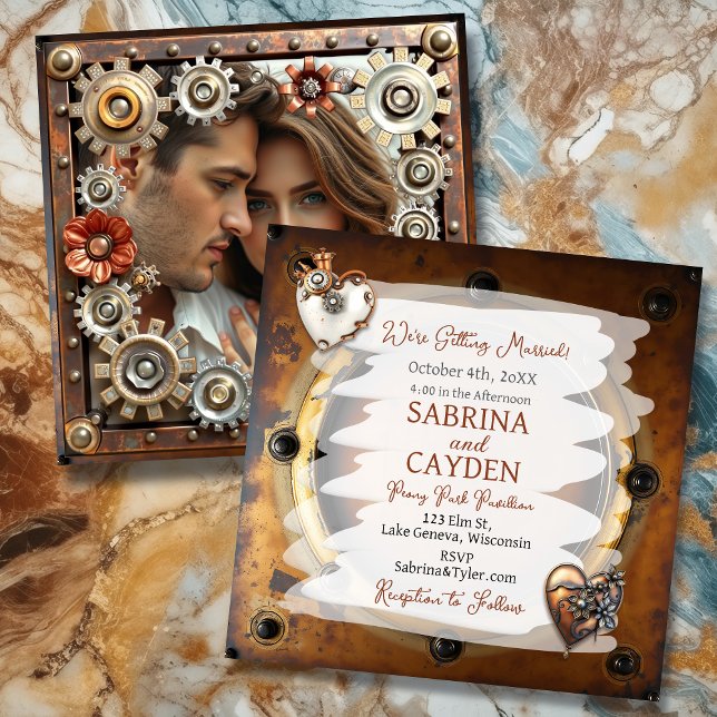 Copper and Silver Steampunk Wedding Invitation (Creator Uploaded)