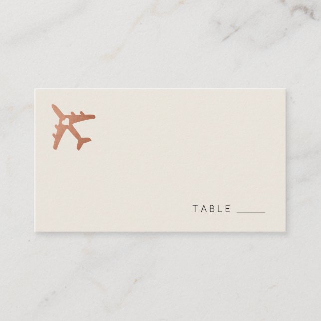 Copper and Tan Aeroplane Travel Theme Flat Place Card (Front)