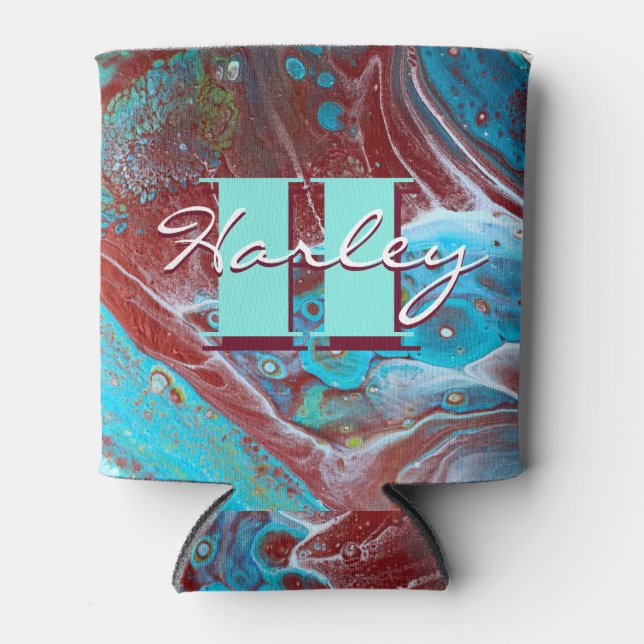 Copper and Teal Acrylic Flow Art Can Cooler (Front)