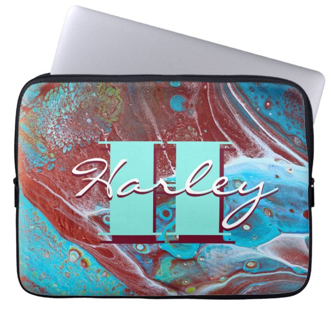 Copper and Teal Acrylic Flow Art Laptop Sleeve (Front)